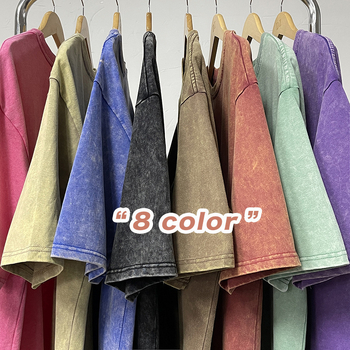 Αμερικανικού ρετρό στυλ βαμβακερό T‑shirt 220 g για άνδρες, καλοκαιρινό πλυμένο vintage κοντομάνικο, streetwear μόδα για ζευγάρια.