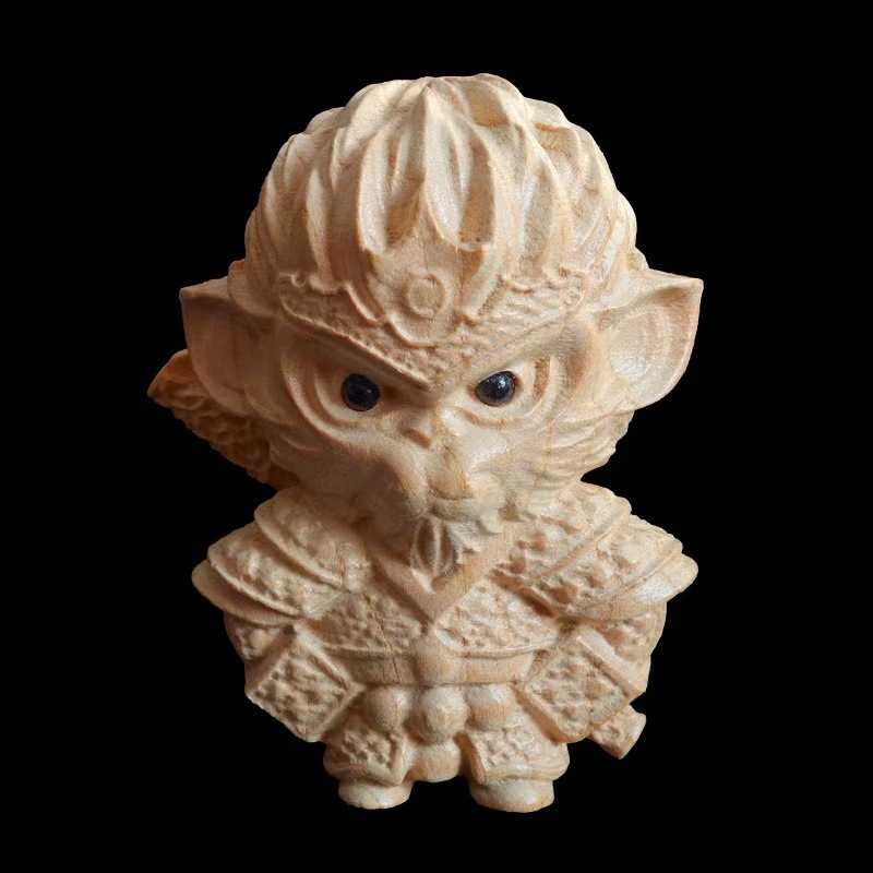 Monkey King от прасковено дърво, настолен декоративен елемент, дърворезба Sun Wukong