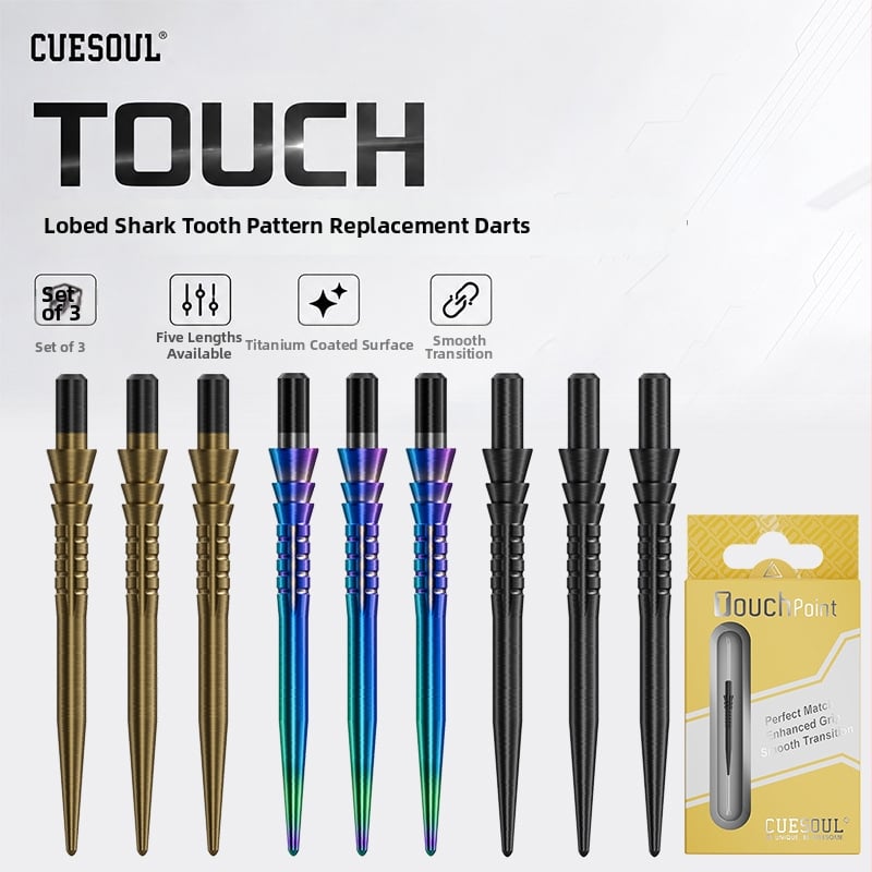 Cuesoul Trombitára formájú dart-hegyek öt hosszban, 3 darabos készlet, cserehegyek acélból