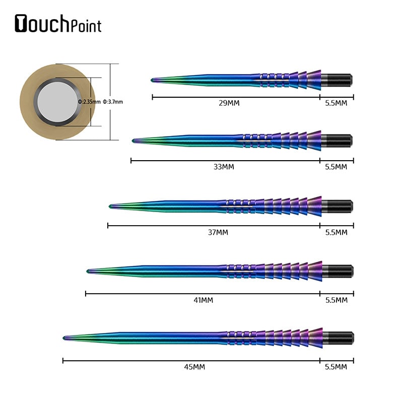 Cuesoul Trombitára formájú dart-hegyek öt hosszban, 3 darabos készlet, cserehegyek acélból