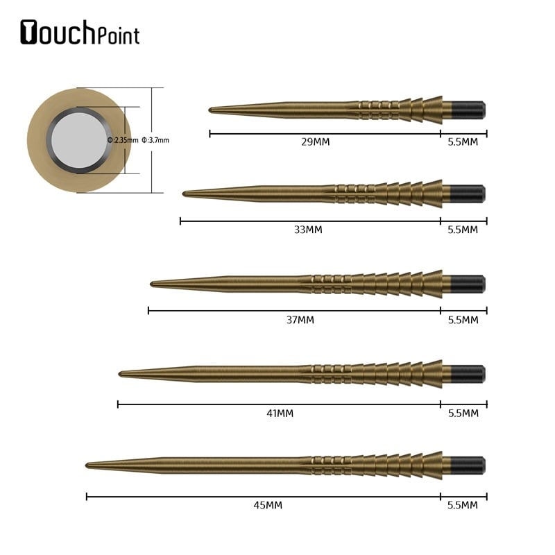 Cuesoul Trombitára formájú dart-hegyek öt hosszban, 3 darabos készlet, cserehegyek acélból