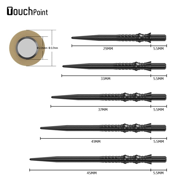 Cuesoul Trombitára formájú dart-hegyek öt hosszban, 3 darabos készlet, cserehegyek acélból