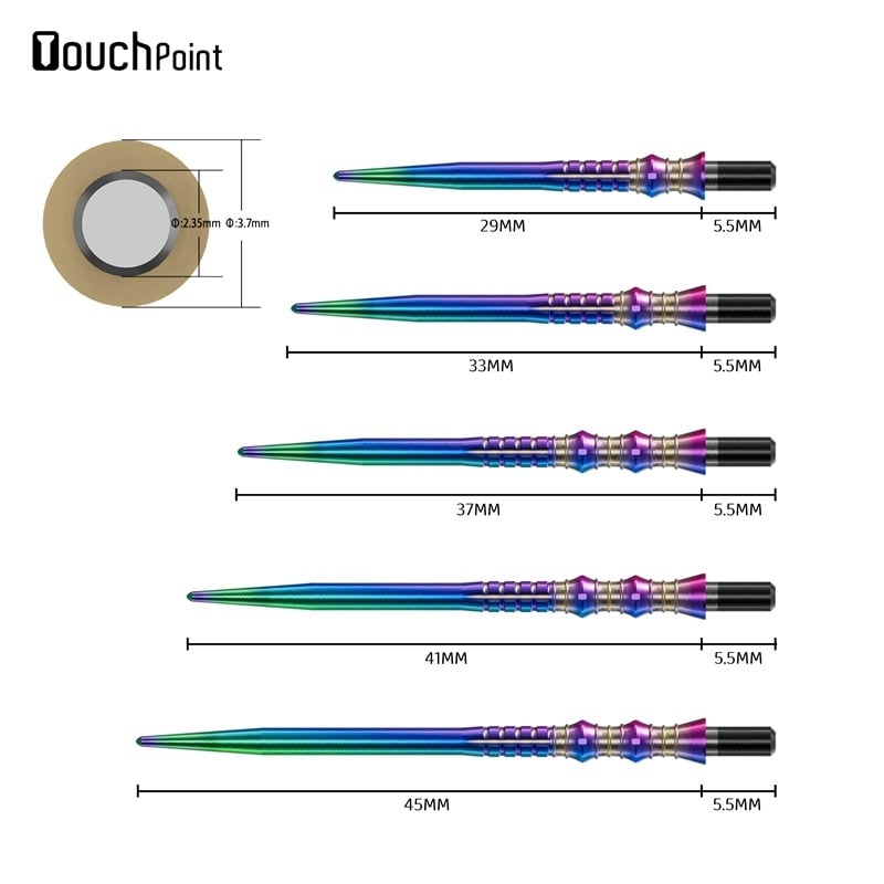 Cuesoul Trombitára formájú dart-hegyek öt hosszban, 3 darabos készlet, cserehegyek acélból