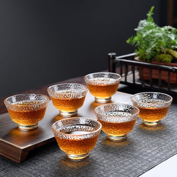 Μικρό γυάλινο φλυτζάνι τσαγιού με υφή σφυριού και χερούλι, κινέζικο στυλ, θερμοανθεκτικό διαφανές προσωπικό φλυτζάνι