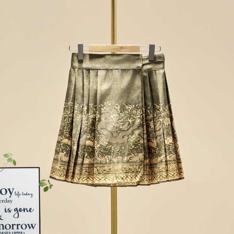 Mamian φούστα σε νέο κινεζικό στυλ Hanfu, βελτιωμένο ρετρό σιλουέτα, λεπτή γραμμή, καθημερινή γυναικεία φούστα με πιέτες, κοντή