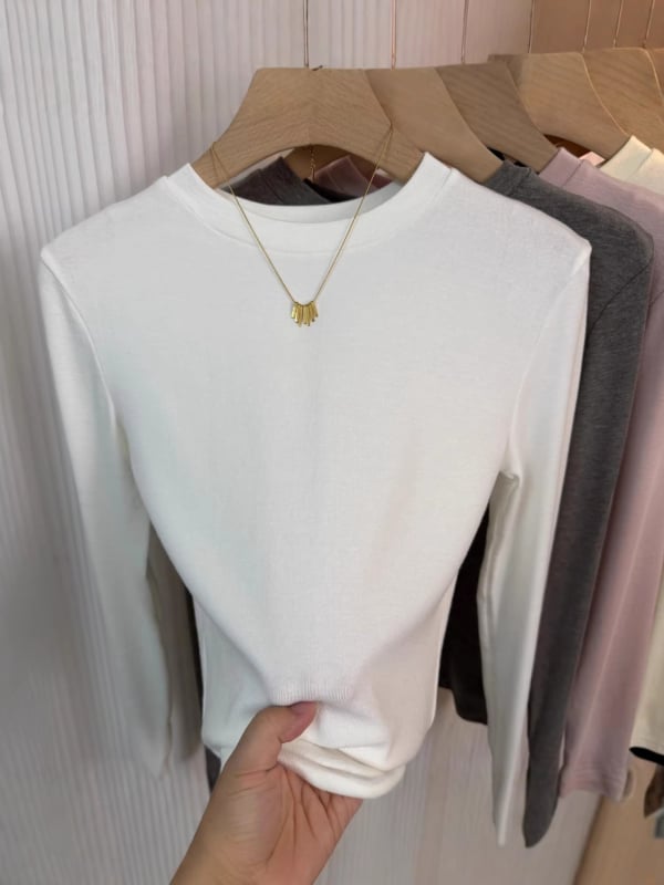 Γυναικεία αναπνεύσιμη γκρι μακρυμάνικη T‑shirt με στρογγυλή λαιμόκοψη, άνοιξη 2026, casual, ευέλικτη και ελαστική.