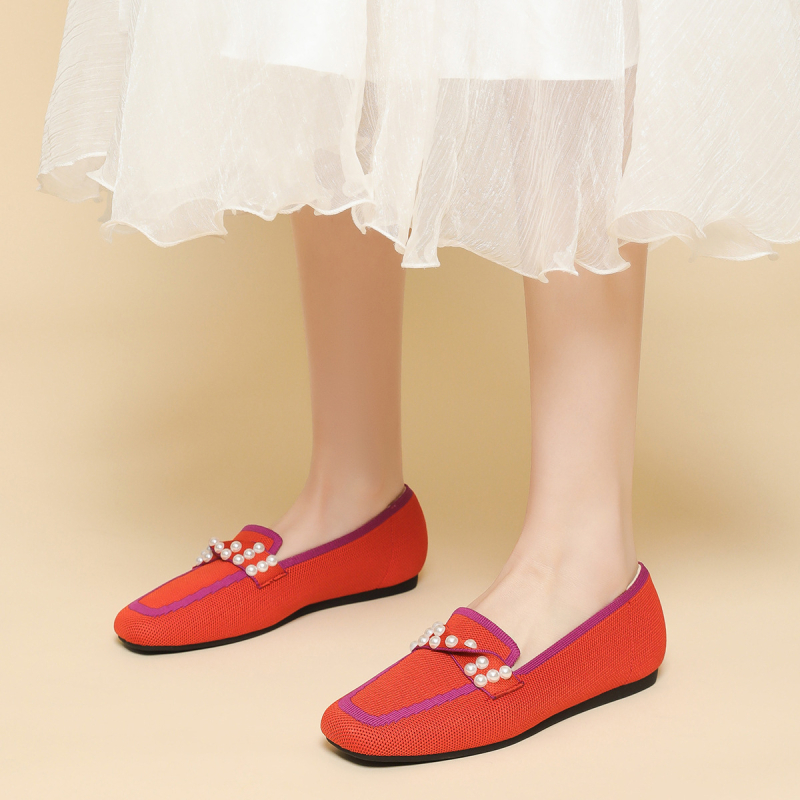 2025 japán-stílusú négyzetes orrú kötött lapos női loafers, vízálló és lélegző, kézzel készített slip-on