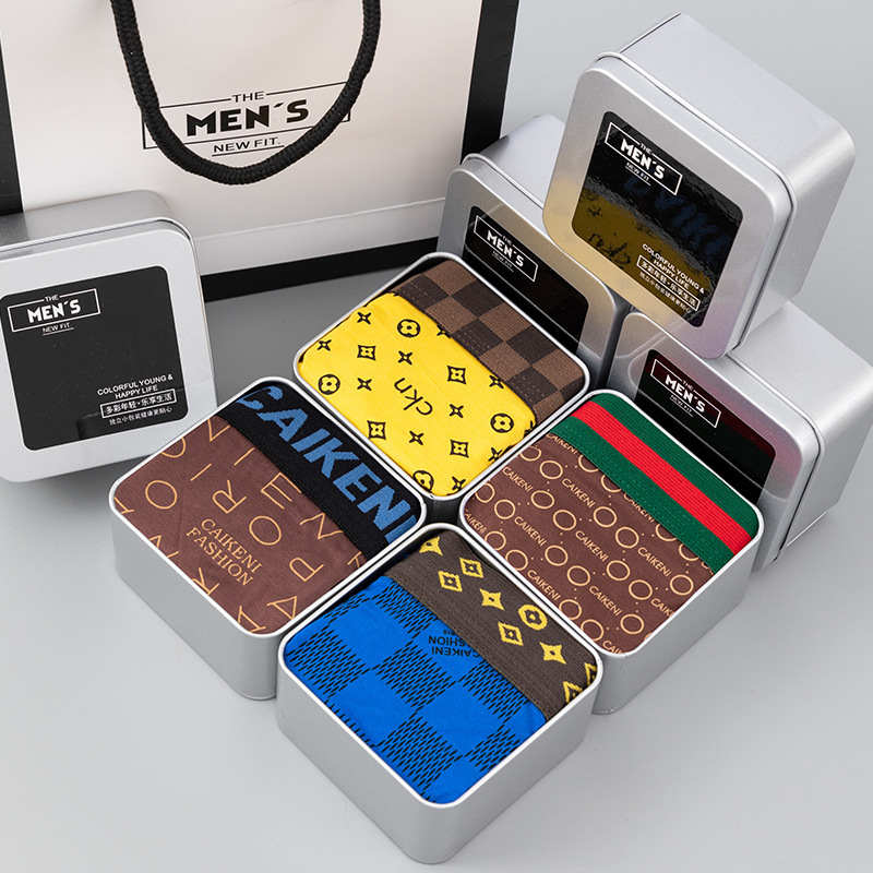 Ανδρικά boxer briefs από μόνταλ, με εκτύπωση, αναπνεύσιμα, φιλικά προς το δέρμα, μοντέρνο σχέδιο, μεσαία μέση, σε κουτί