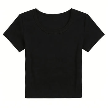 Γυναικεία κοντομάνικη T‑shirt σε μονόχρωμο ελαφρύ ύφασμα, εφαρμοστό, καθημερινό καλοκαιρινό τοπ.
