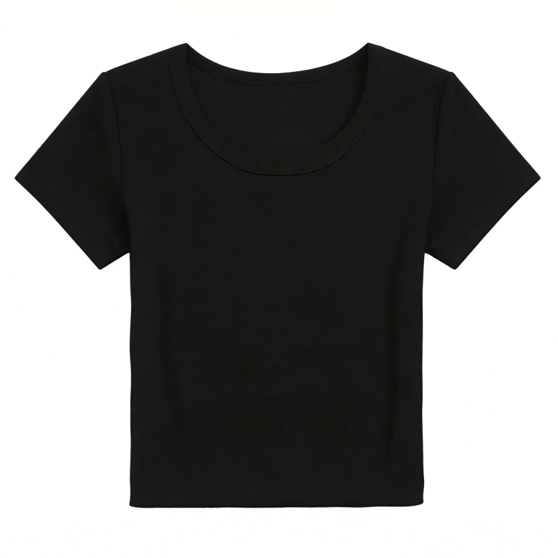 Γυναικεία κοντομάνικη T‑shirt σε μονόχρωμο ελαφρύ ύφασμα, εφαρμοστό, καθημερινό καλοκαιρινό τοπ.