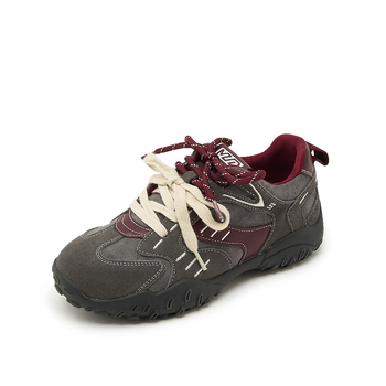 Női velúr sneaker vastag talppal, dizájn színblokkal, kettős fűzőkkel, Forrest Gump-stílusú casual cipő