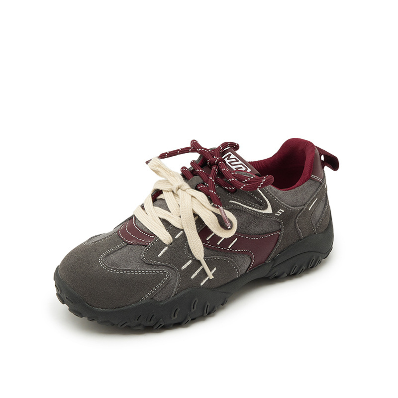 Női velúr sneaker vastag talppal, dizájn színblokkal, kettős fűzőkkel, Forrest Gump-stílusú casual cipő