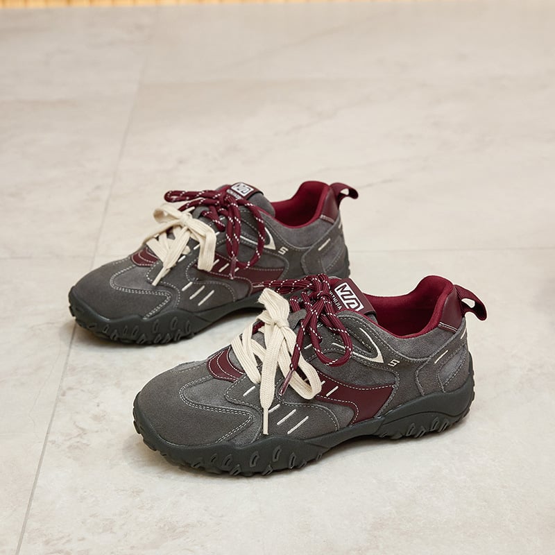Női velúr sneaker vastag talppal, dizájn színblokkal, kettős fűzőkkel, Forrest Gump-stílusú casual cipő