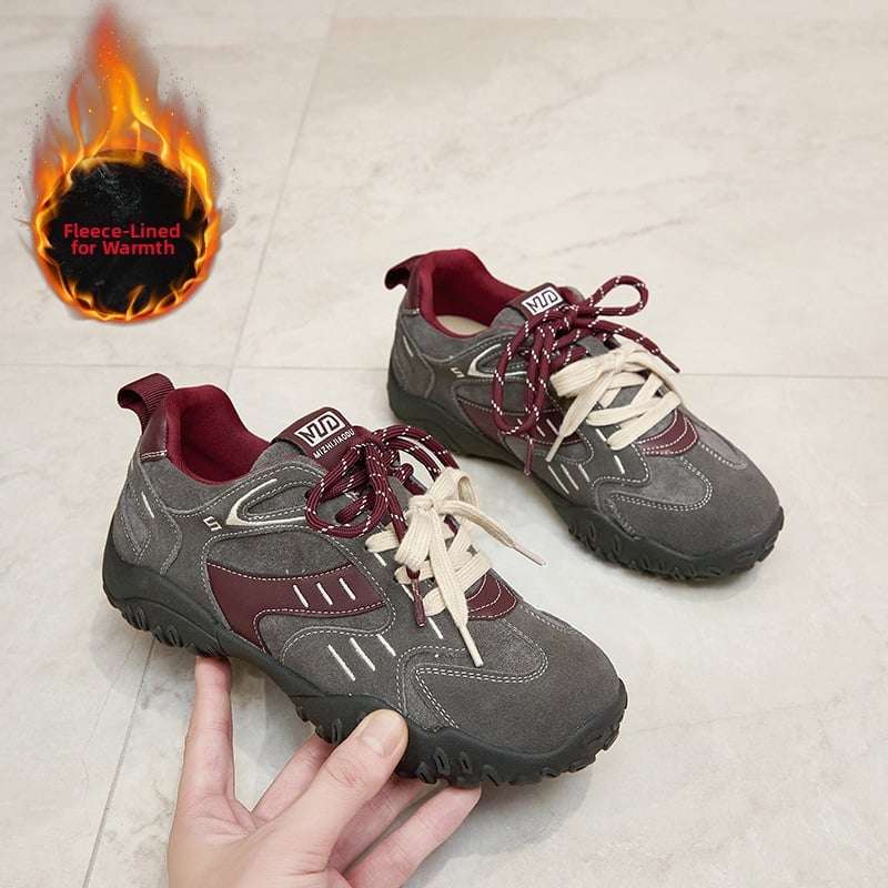 Női velúr sneaker vastag talppal, dizájn színblokkal, kettős fűzőkkel, Forrest Gump-stílusú casual cipő