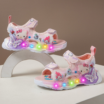 Hello Kitty Κοριτσίστικα αθλητικά σανδάλια με ανοιχτό δάχτυλο και διάτρητο σχέδιο από δίχτυ, φωτιζόμενη μαλακή σόλα, καθημερινά παπούτσια πριγκίπισσας, καλοκαίρι 2026
