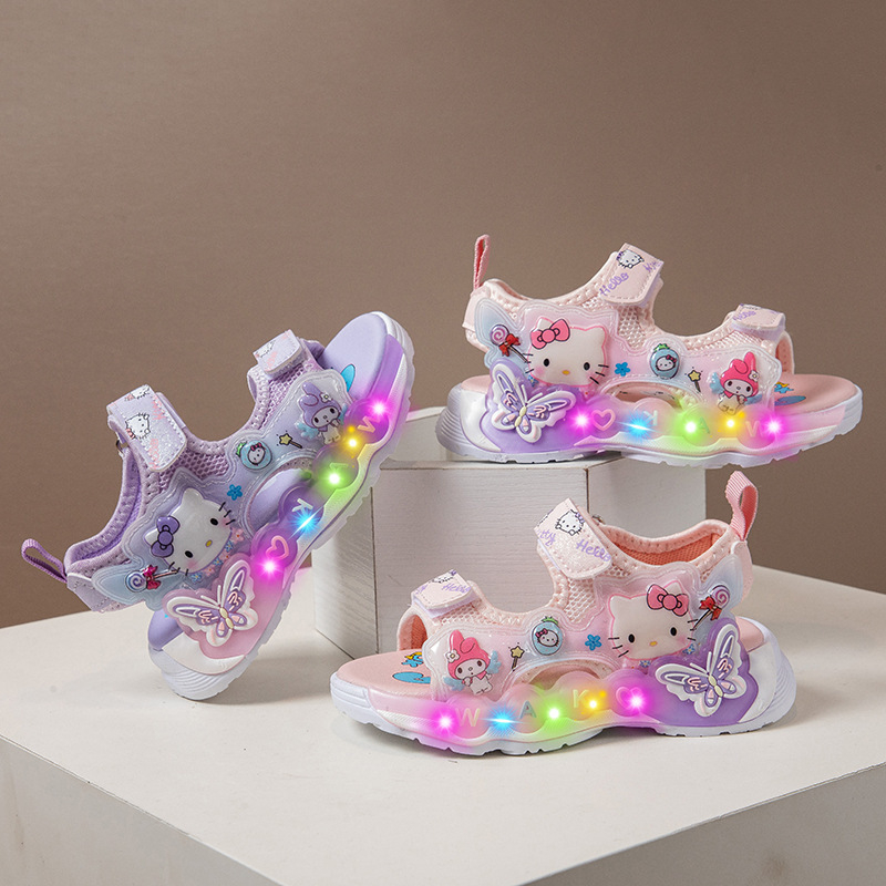 Hello Kitty Κοριτσίστικα αθλητικά σανδάλια με ανοιχτό δάχτυλο και διάτρητο σχέδιο από δίχτυ, φωτιζόμενη μαλακή σόλα, καθημερινά παπούτσια πριγκίπισσας, καλοκαίρι 2026