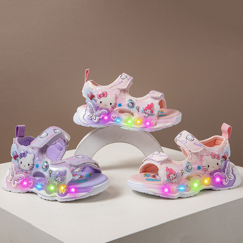 Hello Kitty Κοριτσίστικα αθλητικά σανδάλια με ανοιχτό δάχτυλο και διάτρητο σχέδιο από δίχτυ, φωτιζόμενη μαλακή σόλα, καθημερινά παπούτσια πριγκίπισσας, καλοκαίρι 2026