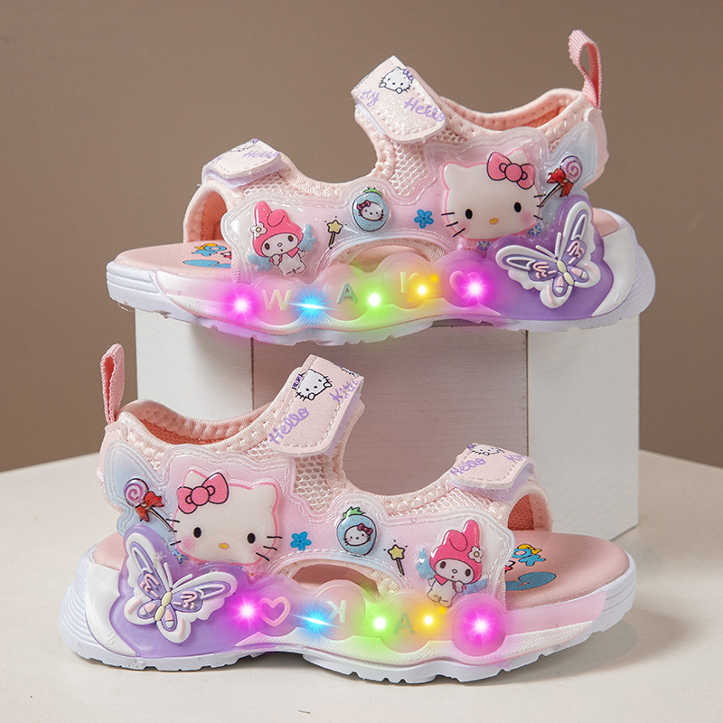 Hello Kitty Κοριτσίστικα αθλητικά σανδάλια με ανοιχτό δάχτυλο και διάτρητο σχέδιο από δίχτυ, φωτιζόμενη μαλακή σόλα, καθημερινά παπούτσια πριγκίπισσας, καλοκαίρι 2026