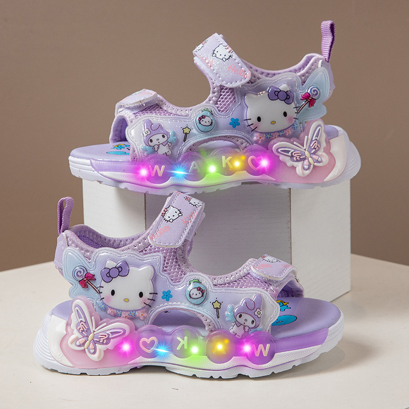 Hello Kitty Κοριτσίστικα αθλητικά σανδάλια με ανοιχτό δάχτυλο και διάτρητο σχέδιο από δίχτυ, φωτιζόμενη μαλακή σόλα, καθημερινά παπούτσια πριγκίπισσας, καλοκαίρι 2026