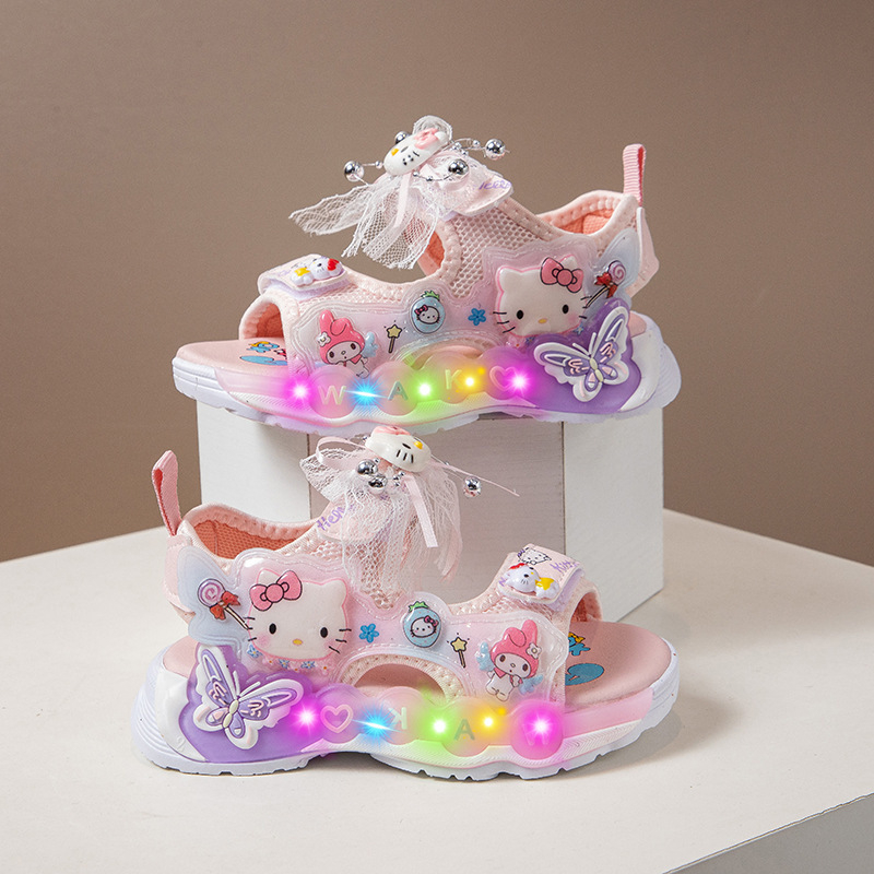 Hello Kitty Κοριτσίστικα αθλητικά σανδάλια με ανοιχτό δάχτυλο και διάτρητο σχέδιο από δίχτυ, φωτιζόμενη μαλακή σόλα, καθημερινά παπούτσια πριγκίπισσας, καλοκαίρι 2026