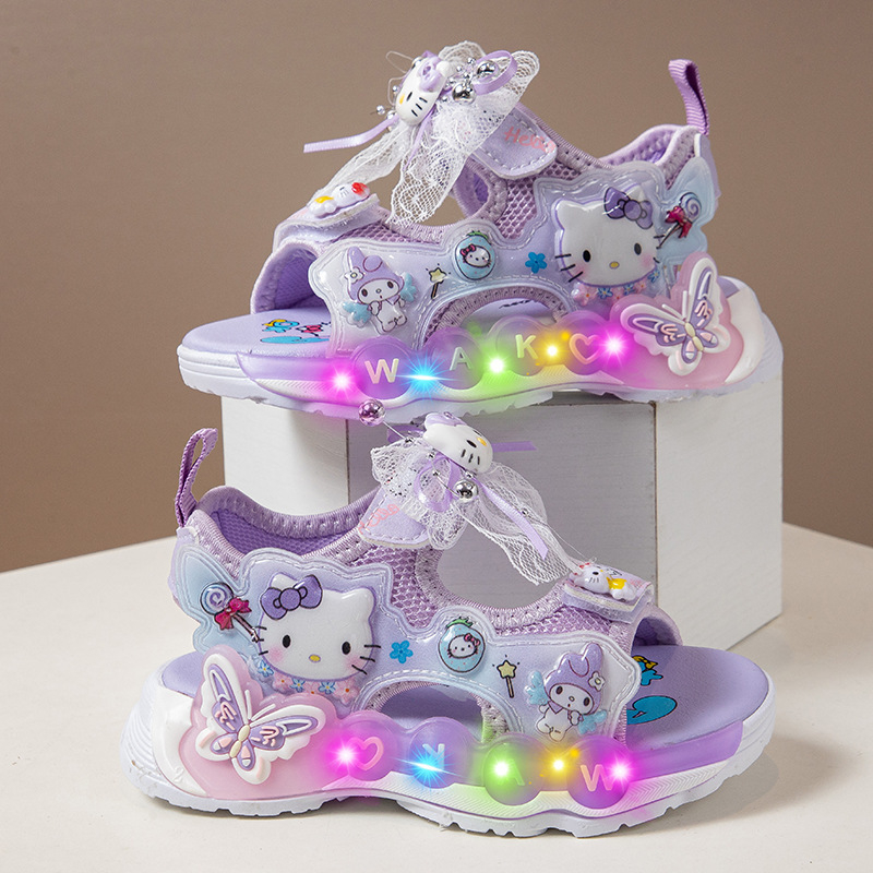 Hello Kitty Κοριτσίστικα αθλητικά σανδάλια με ανοιχτό δάχτυλο και διάτρητο σχέδιο από δίχτυ, φωτιζόμενη μαλακή σόλα, καθημερινά παπούτσια πριγκίπισσας, καλοκαίρι 2026