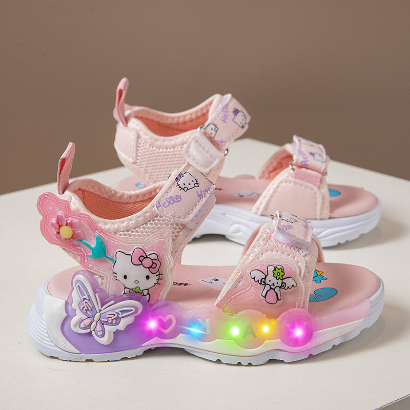 Hello Kitty Κοριτσίστικα αθλητικά σανδάλια με ανοιχτό δάχτυλο και διάτρητο σχέδιο από δίχτυ, φωτιζόμενη μαλακή σόλα, καθημερινά παπούτσια πριγκίπισσας, καλοκαίρι 2026