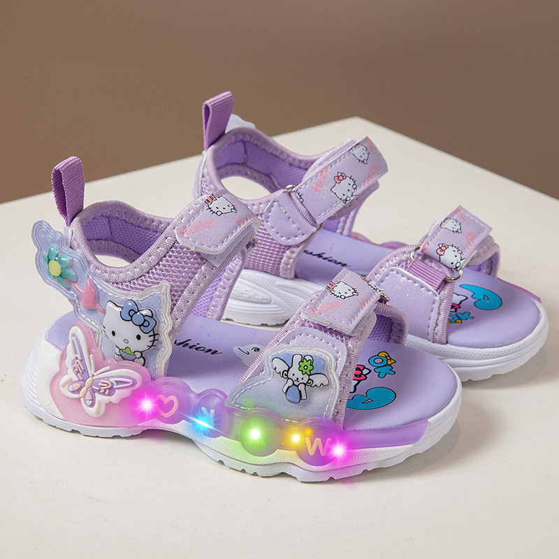 Hello Kitty Κοριτσίστικα αθλητικά σανδάλια με ανοιχτό δάχτυλο και διάτρητο σχέδιο από δίχτυ, φωτιζόμενη μαλακή σόλα, καθημερινά παπούτσια πριγκίπισσας, καλοκαίρι 2026