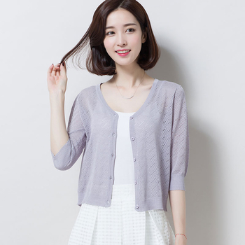 Κοντός πλεκτός cardigan από ice-silk, ελαφρύ καλοκαιρινό σακάκι προστασίας από τον ήλιο, λεπτό γιλέκο με διατρήσεις, δροσιστικό τοπ, ελαφρύ εξωτερικό