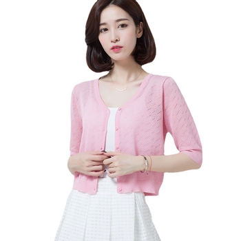 Κοντός πλεκτός cardigan από ice-silk, ελαφρύ καλοκαιρινό σακάκι προστασίας από τον ήλιο, λεπτό γιλέκο με διατρήσεις, δροσιστικό τοπ, ελαφρύ εξωτερικό