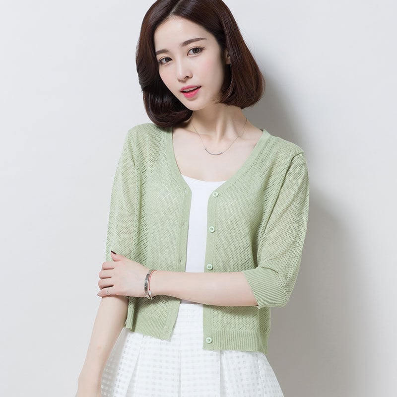 Κοντός πλεκτός cardigan από ice-silk, ελαφρύ καλοκαιρινό σακάκι προστασίας από τον ήλιο, λεπτό γιλέκο με διατρήσεις, δροσιστικό τοπ, ελαφρύ εξωτερικό