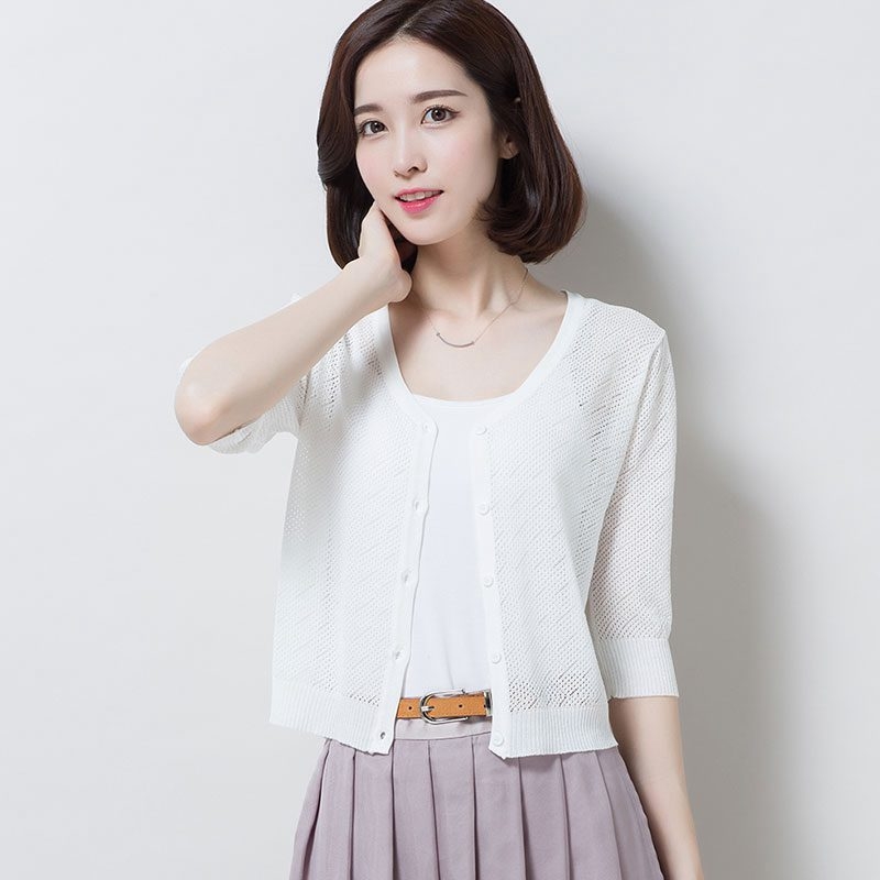 Κοντός πλεκτός cardigan από ice-silk, ελαφρύ καλοκαιρινό σακάκι προστασίας από τον ήλιο, λεπτό γιλέκο με διατρήσεις, δροσιστικό τοπ, ελαφρύ εξωτερικό
