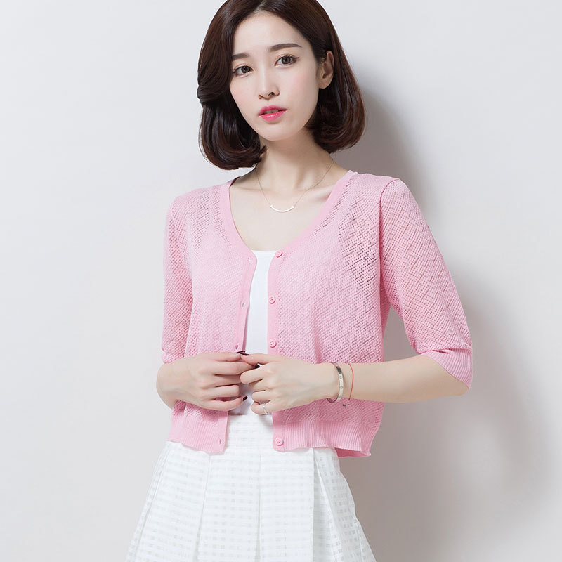 Κοντός πλεκτός cardigan από ice-silk, ελαφρύ καλοκαιρινό σακάκι προστασίας από τον ήλιο, λεπτό γιλέκο με διατρήσεις, δροσιστικό τοπ, ελαφρύ εξωτερικό