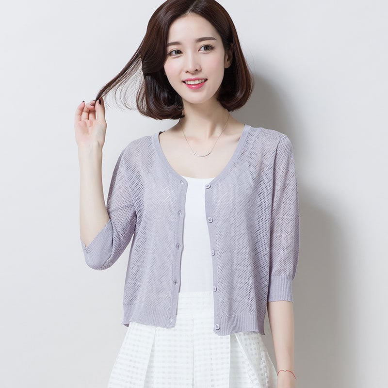 Κοντός πλεκτός cardigan από ice-silk, ελαφρύ καλοκαιρινό σακάκι προστασίας από τον ήλιο, λεπτό γιλέκο με διατρήσεις, δροσιστικό τοπ, ελαφρύ εξωτερικό