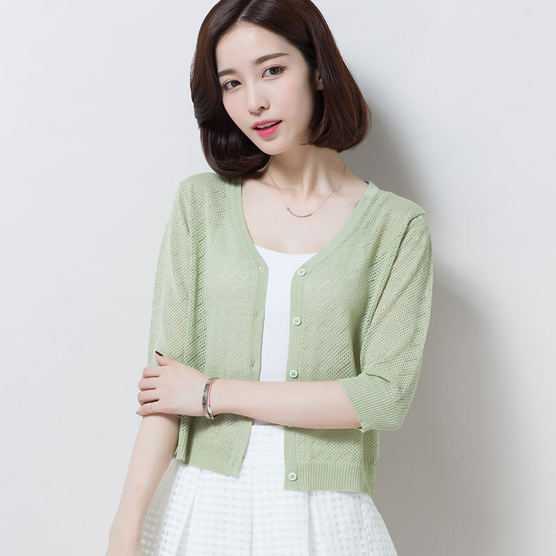 Κοντός πλεκτός cardigan από ice-silk, ελαφρύ καλοκαιρινό σακάκι προστασίας από τον ήλιο, λεπτό γιλέκο με διατρήσεις, δροσιστικό τοπ, ελαφρύ εξωτερικό