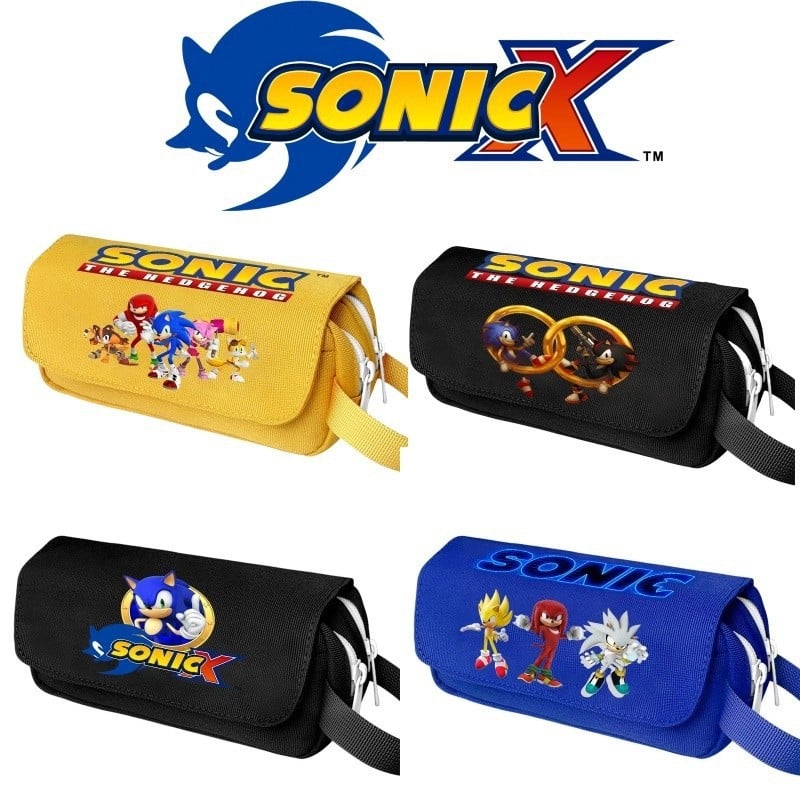 Νέο Sonic τσαντάκι μολυβιού μεγάλου όγκου με διπλό επίπεδο, φορητό, για μαθητές δημοτικού και γυμνασίου