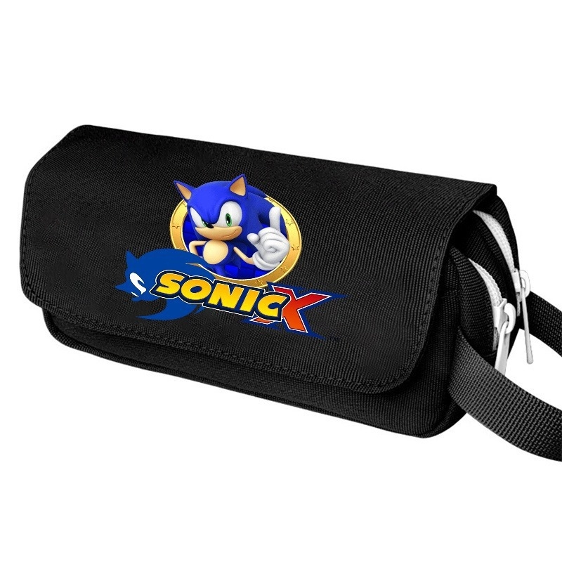 Νέο Sonic τσαντάκι μολυβιού μεγάλου όγκου με διπλό επίπεδο, φορητό, για μαθητές δημοτικού και γυμνασίου