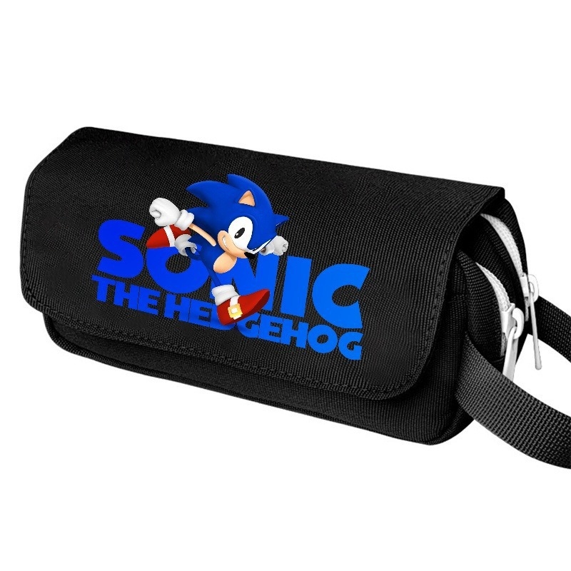 Νέο Sonic τσαντάκι μολυβιού μεγάλου όγκου με διπλό επίπεδο, φορητό, για μαθητές δημοτικού και γυμνασίου