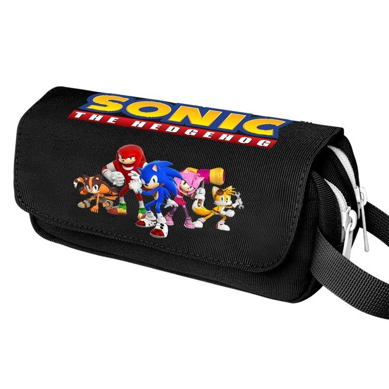 Νέο Sonic τσαντάκι μολυβιού μεγάλου όγκου με διπλό επίπεδο, φορητό, για μαθητές δημοτικού και γυμνασίου
