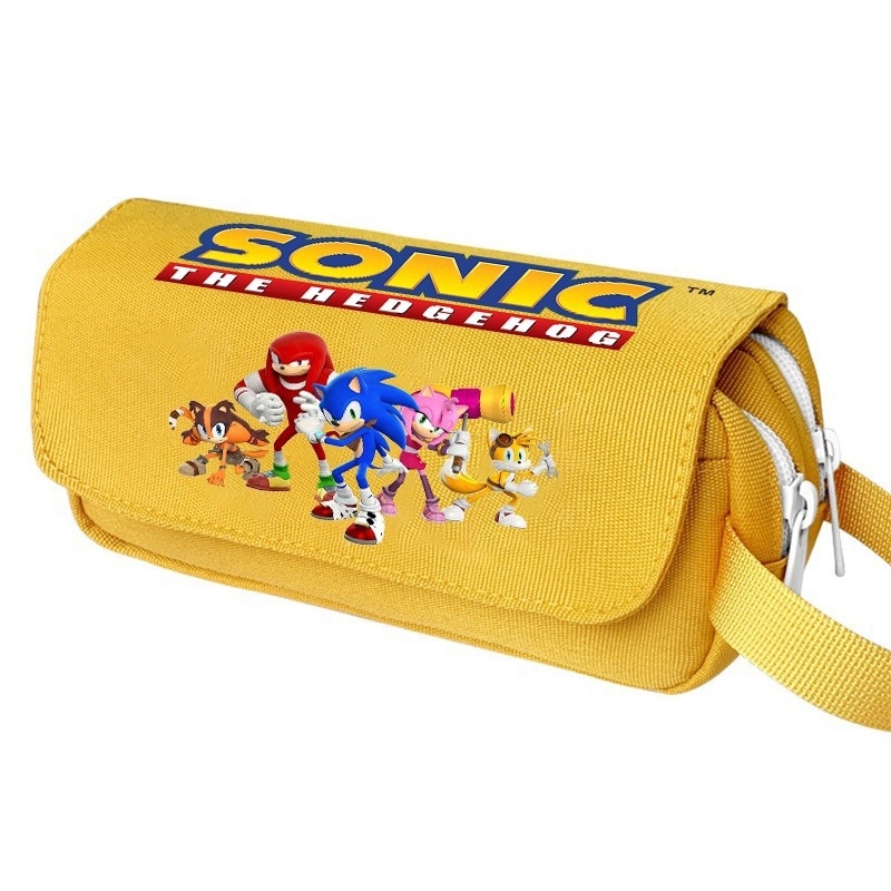 Νέο Sonic τσαντάκι μολυβιού μεγάλου όγκου με διπλό επίπεδο, φορητό, για μαθητές δημοτικού και γυμνασίου