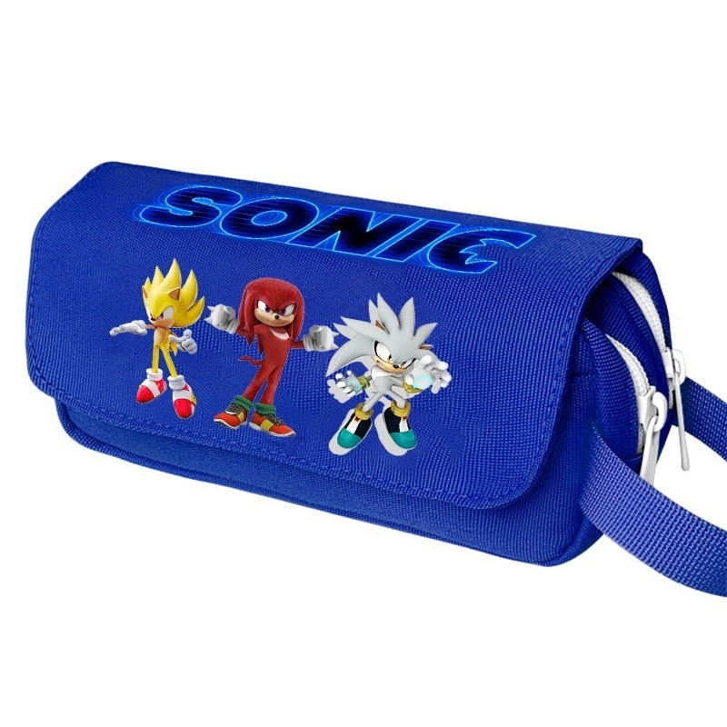 Νέο Sonic τσαντάκι μολυβιού μεγάλου όγκου με διπλό επίπεδο, φορητό, για μαθητές δημοτικού και γυμνασίου