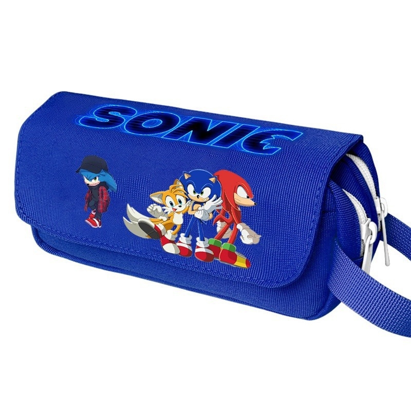 Νέο Sonic τσαντάκι μολυβιού μεγάλου όγκου με διπλό επίπεδο, φορητό, για μαθητές δημοτικού και γυμνασίου