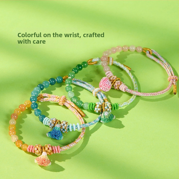Brățări din sfoară colorată pentru copii și adulți, accesorii lucrate manual cu nod de floare de piersic