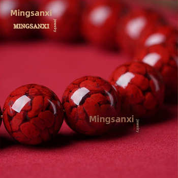 Brățară unisex cu mărgele rotunde din cinnabar și nisip de cristal, accente nisip purpuriu-auriu