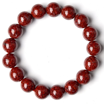 Brățară unisex cu mărgele rotunde din cinnabar și nisip de cristal, accente nisip purpuriu-auriu