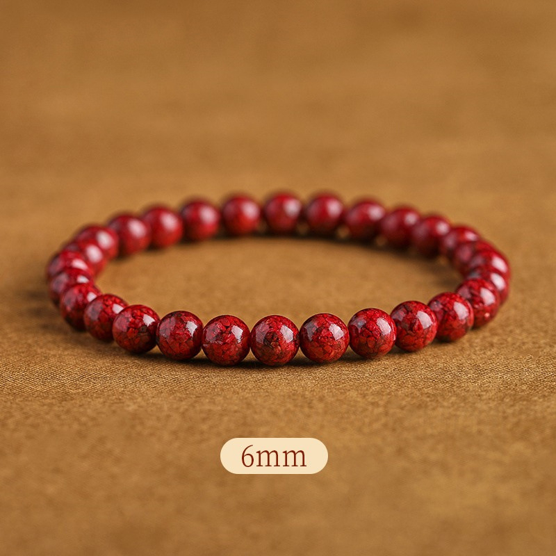 Brățară unisex cu mărgele rotunde din cinnabar și nisip de cristal, accente nisip purpuriu-auriu