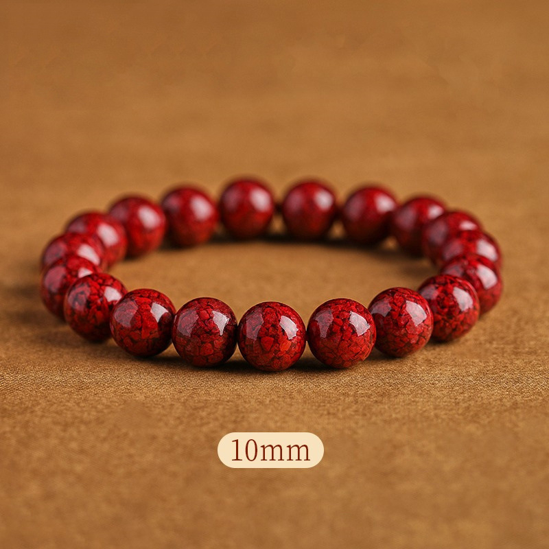 Brățară unisex cu mărgele rotunde din cinnabar și nisip de cristal, accente nisip purpuriu-auriu