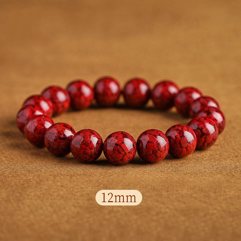 Brățară unisex cu mărgele rotunde din cinnabar și nisip de cristal, accente nisip purpuriu-auriu