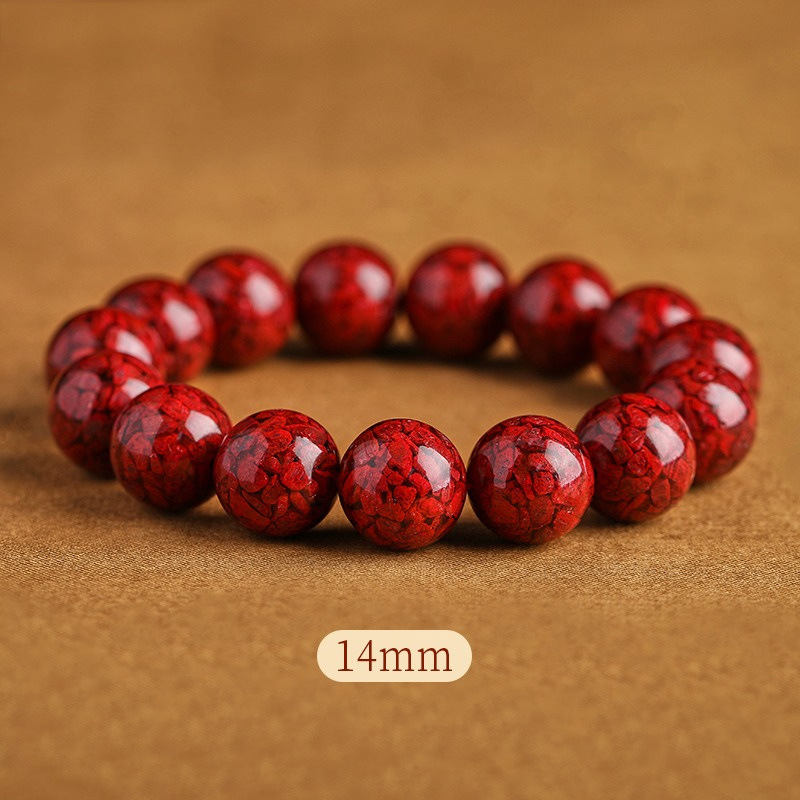 Brățară unisex cu mărgele rotunde din cinnabar și nisip de cristal, accente nisip purpuriu-auriu