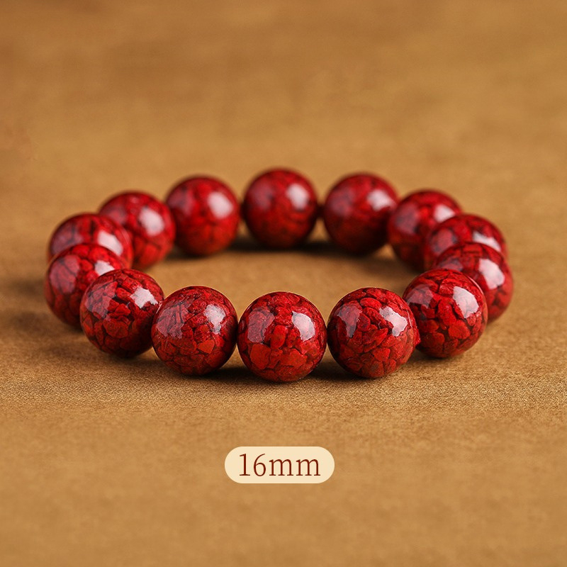 Brățară unisex cu mărgele rotunde din cinnabar și nisip de cristal, accente nisip purpuriu-auriu