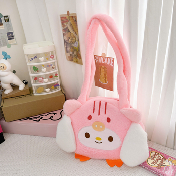 Geantă crossbody pluș cu Kuromi, velur, formă rotundă, drăguță, 2024